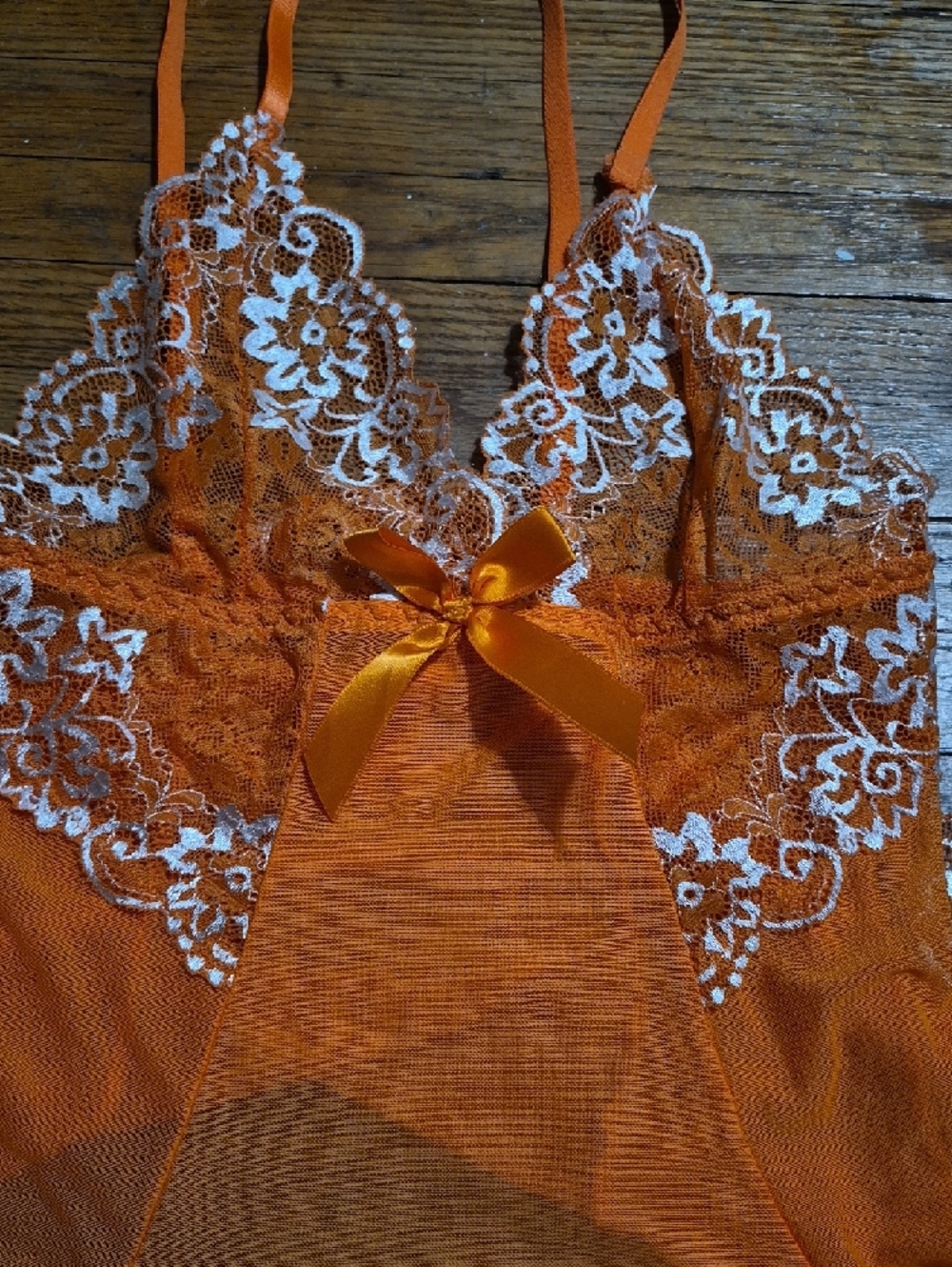 Orange Lace Trim Sheer Chemise - Women Intimates - Picture 2 of 5